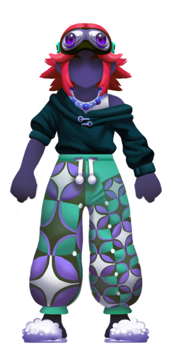 Dreamer outfit variation - teal and purple geometric